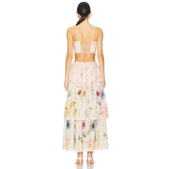 NWT LA FUORI Garden Gala Tier Dress in Pink Multi Floral - Picture 4 of 4